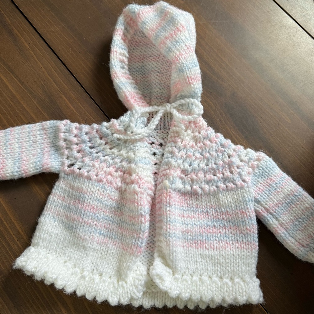 Hand-Knit Baby Sweater with Hood